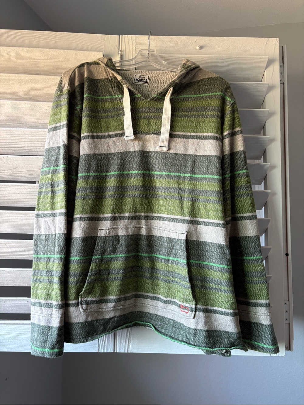 Woolrich Green Striped Surfer Hooded Baja Pullover